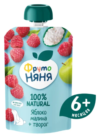 Пюре "ФрутоНяня" с 6 мес. Яблоко-Малина-Творог 90г (8844)