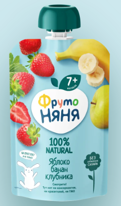 Пюре "ФрутоНяня" с 6 мес. Яблоко-Банан-Клубника 90г (6574)