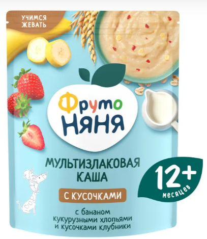 Каша "ФрутоНяня" мультизлаковая молочная с клубникой, кукурузных... (1143)