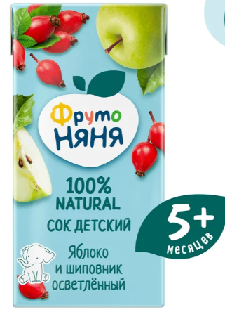 Сок "ФрутоНяня" с 5 мес. Яблоко-Шиповник осветлённый 200мл (6628)