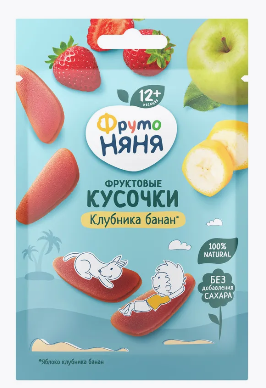 Фруктовые кусочки "ФрутоНяня" с 12 мес. Яблоко-Клубн.-Банан 15г (8592)