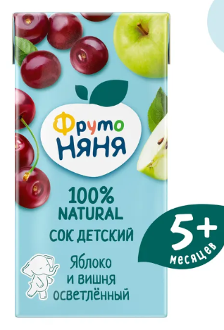 Сок "ФрутоНяня" с 5 мес. Яблоко-Вишня осветлённый 200мл (7724)