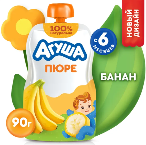 Пюре фруктовое "Агуша" с 6 мес. Банан 90г (7629/8922)