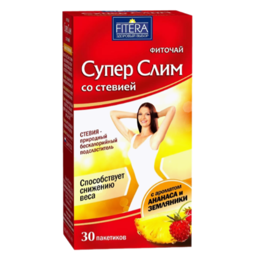 Супер Слим фиточай со Стевией (ананас и земляника) 2г №30 ф/п