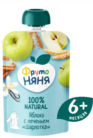 Пюре "ФрутоНяня" с 6 мес. Яблоко с печеньем "Шарлотка" 90г (9308)