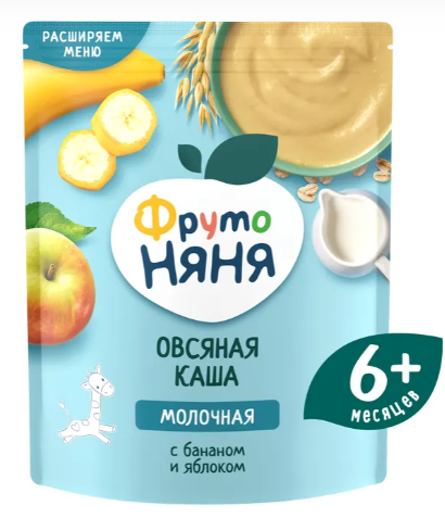 Каша "ФрутоНяня" с 6 мес. овсяная с бананом и яблоком 200г (1114)