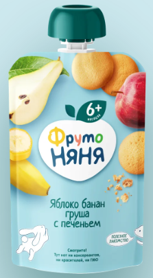 Пюре "ФрутоНяня" с 6 мес. Банан-Груша с печеньем 90г (8028)