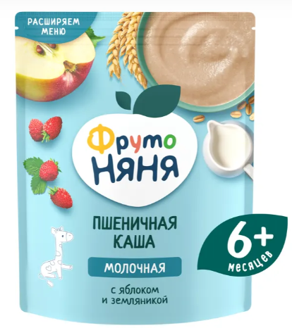 Каша "ФрутоНяня" с 6 мес. пшеничная с яблоком и земляникой 200г (1121)