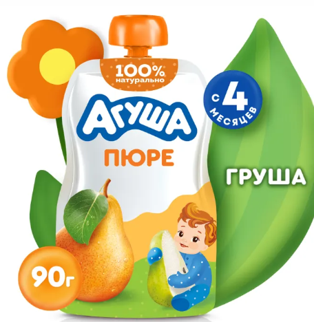 Пюре фруктовое "Агуша" с 4 мес. Груша 90г (7582/8946)