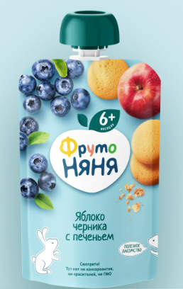 Пюре "ФрутоНяня" Яблоко и черника с печеньем 90г (1196)